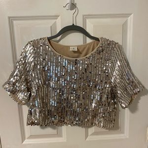 Anthropologie Sequin Crop Top